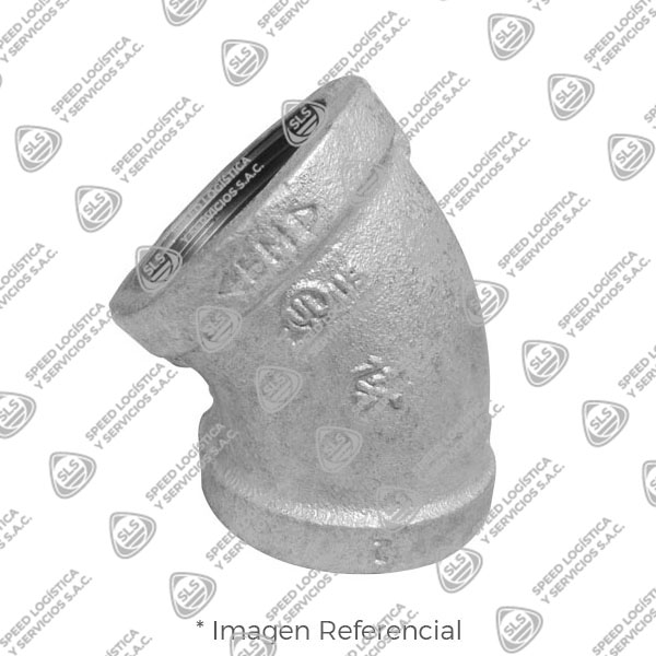 CODO (ELBOW) REFORZADO FIERRO MALEABLE GALVANIZADO A197 X 45 CLASE 150 ROSCA NPT (B1.20.1) CERTIFICACION UL/FM CIFUNSA