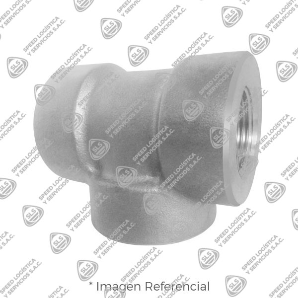 TEE (TEE EQUAL) DE ACERO INOXIDABLE FORJADO CALIDAD 304-304L (ASTM A182) X 3000 LBS. EXTREMOS ROSCADOS NPT B1.20.1 MARCA "FR"