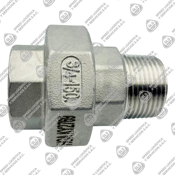 TUERCA UNION UNIVERSAL C-316 (CF8M) ASTM 351 CON ASIENTO TEFLÓN NPT MACHO / HEMBRA B1.20.1 CLASE 150 TIPO INDUSTRIAL MARCA HGA