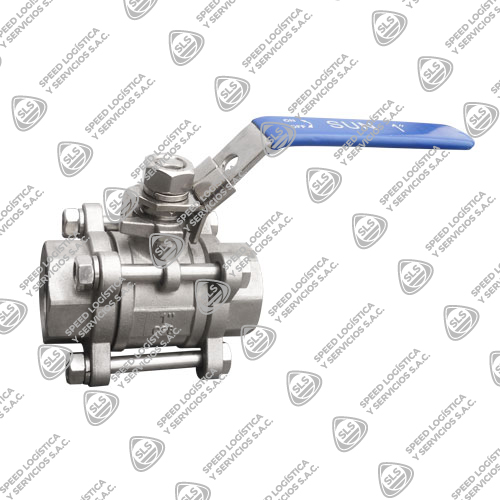 VÁLVULA ESFÉRICA O BOLA INOXIDABLE 304 (CF8) ASIENTO TEFLÓN (RPTFE) 3 PIEZAS 1000 WOG PASO TOTAL ROSCA NPT TIPO INDUSTRIAL SUN