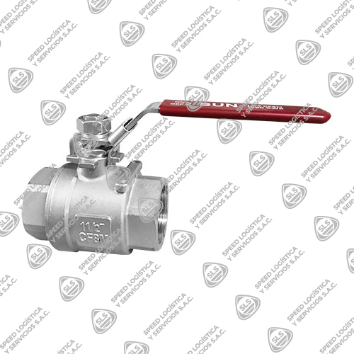 VÁLVULA ESFÉRICA O BOLA INOXIDABLE 316 (CF8M) ASIENTO TEFLÓN (RPTFE) 2 PIEZAS 1000 CWP (1000 WOG) ROSCA NPT PASO TOTAL TIPO INDUSTRIAL SUN