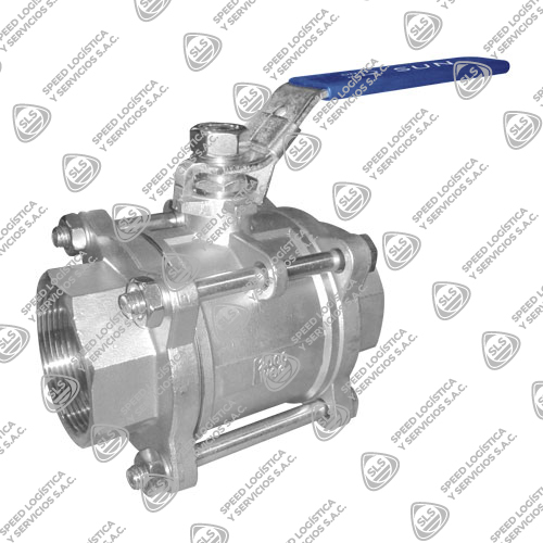 VÁLVULA ESFÉRICA O BOLA INOXIDABLE 316 (CF8M) ASIENTO TEFLÓN (RPTFE) 3 PIEZAS 2000 WOG PASO TOTAL ROSCA NPT TIPO INDUSTRIAL SUN