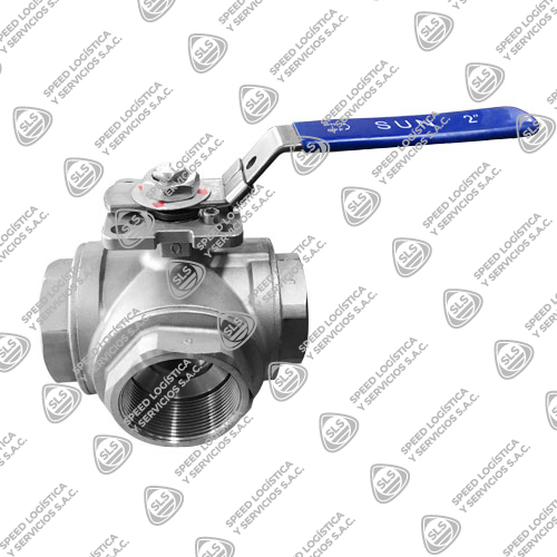 VÁLVULA ESFÉRICA O BOLA 3 VÍAS TIPO "T" INOXIDABLE 304 (CF8) A/TEFLON MONTAJE ACTUADOR ISO 5211 1000 WOG PASO TOTAL ROSCA NPT TIPO INDUSTRIAL SUN