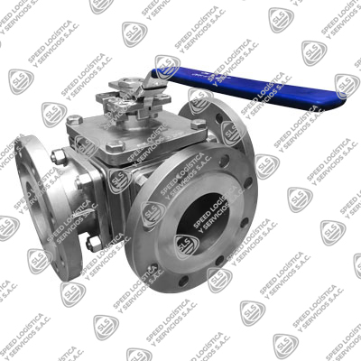 VÁLVULA ESFÉRICA O BOLA 3 VÍAS TIPO "L" INOXIDABLE 316 (CF8M) A/TEFLON  MONTAJE ACTUADOR ISO 5211 CLASE 150 BRIDADA ANSI B16.5 RF PASO TOTAL TIPO INDUSTRIAL SUN