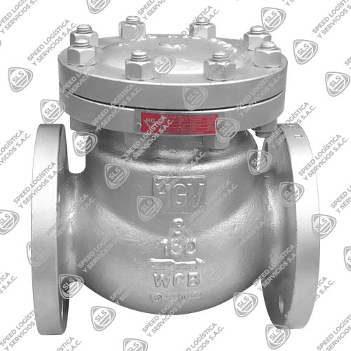 VÁLVULA CHECK SWING ACERO AL CARBONO ASTM A216 WCB CON ANILLO 13% CR. API 594 TRIM 8 CLASE 150 BRIDADA ANSI B16.5 RF TIPO INDUSTRIAL HGV