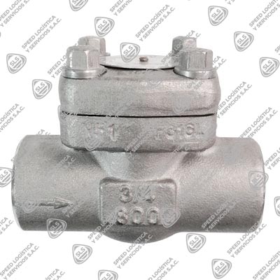 VÁLVULA CHECK PISTÓN ACERO INOXIDABLE FORJADO F182 316L (CF3M) CLASE 800 ROSCADA NPT BA.20.1 ASIENTO 13% CR. TIPO INDUSTRIAL HGV/SUN